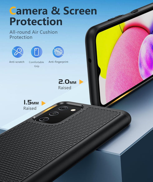 BNIUT Black Matte Samsung Galaxy A03s Case - Dual Layer Shockproof Heavy Duty Cell Phone Cover with Non-Slip Textured