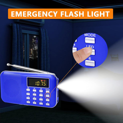 Leting Portable AM FM Radio with MP3 Speaker, Rechargeable Battery, Support Micro SD/TF Card/USB (Blue)