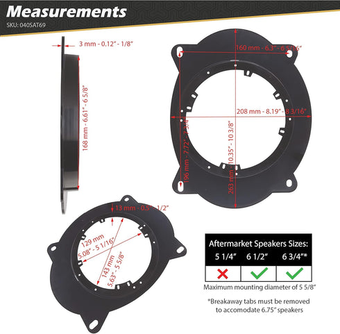 Scosche Select 2002 to 2020 Lexus & Toyota Vehicles 6.5” - 6.75” Speaker Adapters (1 Pair) SAT69, Black
