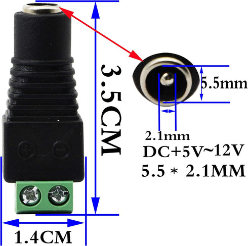 zdyCGTime DC 5.5 X 2.1mm Adapter 2.1 X5.5mm Female Barrel Power Jack to 2 Pin/Way Female Bolt Screw Type terminals Adapter Connector for CCTV Security Camera, LED Strip Light (20pack Female)