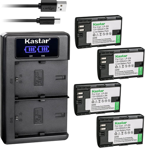 Kastar USB LCD Dual Charger and 4 Pack Battery for Canon LP-E6, Blackmagic Design Pocket Cinema Camera