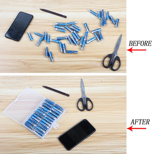 PNGKNYOCN Battery Storage Box, Portable Organizer Holds 48 AA Batteries, Insulative Clear Plastic