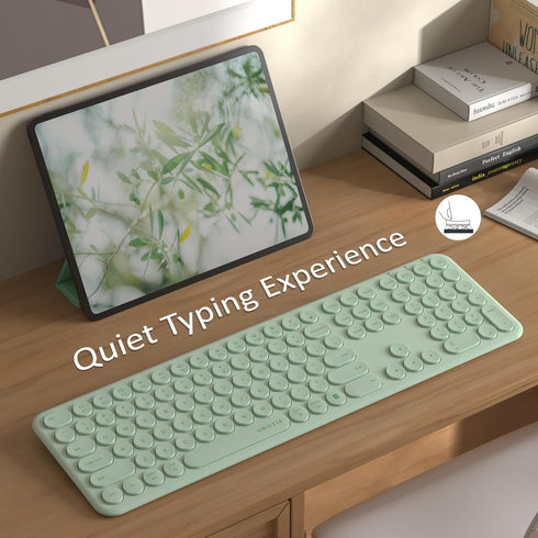 UBOTIE Wireless Green Keyboard, Bluetooth 2.4GHz Dual Mode Connection, Slim Quiet Round Keycaps, Full Size for PC MAC