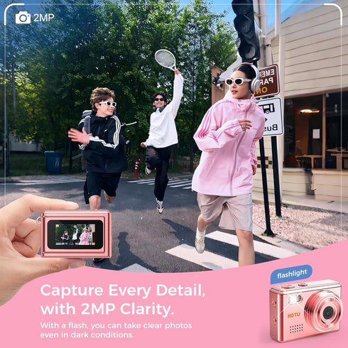 HOTU Y2K 2MP 1080P 32GB Mini Keychain Digital Camera, Pocket-Size Mini Camera, Small Camera with Card, Video Recorder
