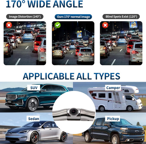 HD Backup Camera - 170 Wide Angle, Universal License Plate, IP69 Waterproof for Cars and Trucks
