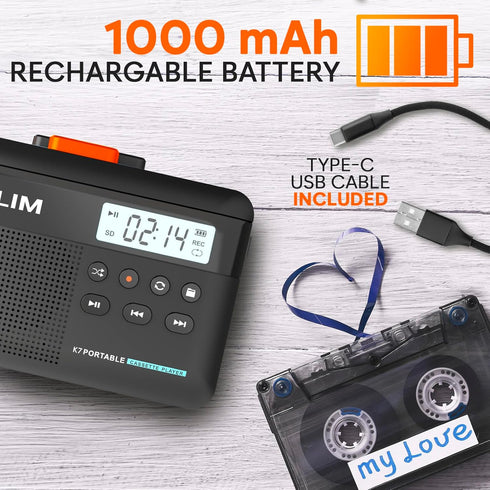 K7 Cassette Cassette MP3 16GB KLIM Tape Player - to Converter - Portable - Built-in Microphone & Speaker - Rechargeable