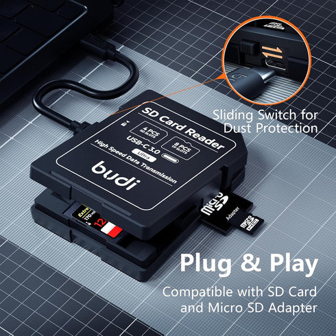 BUDI 8 16/15/14/13/12/11/Pro Micro SD Memory Card Reader with Slots TF-Styled Memory Card Storage Case Supports USB
