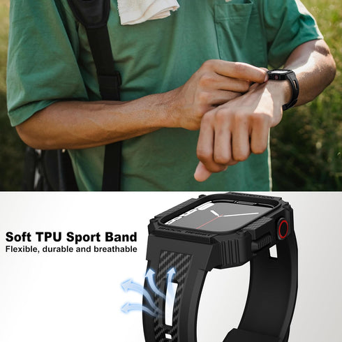 GELISHI Bands for Apple Watch 9/8/7, Rugged Men Sport Band with Protective Case for Apple Watch SE