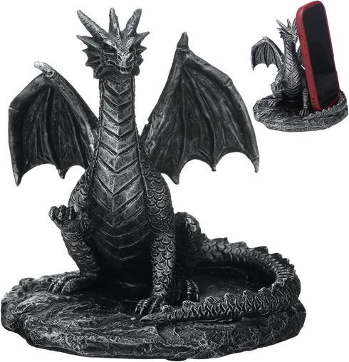 Relaxweex Gothic Dragon Cell Phone Holder Resin Gothic Standing Guardian Dragon Cell Phone