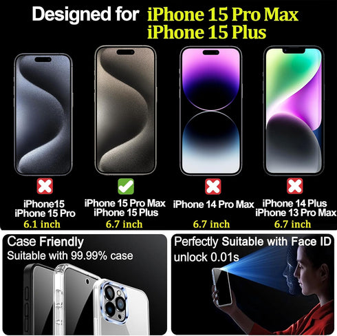2 Pack Privacy Screen Protector for iPhone 15 Pro Max and iPhone 15 Plus, Gradient Colorful 25 Degree Anti-Spy Tempered