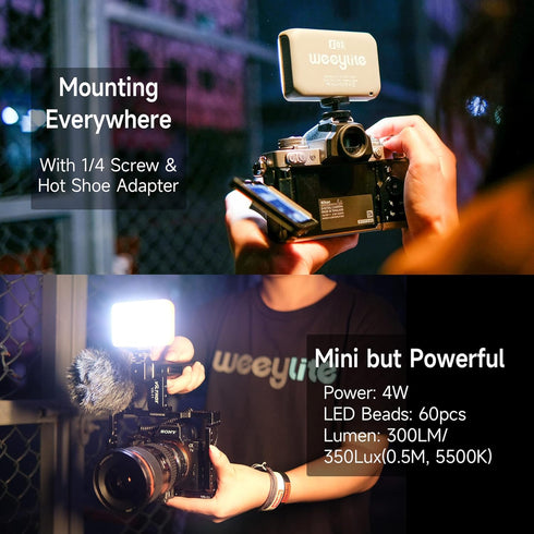 Weeylite S03 RGB Camera Light, App Control Small LED RGBW Video Light, Portable Photography Lighting with Built-in