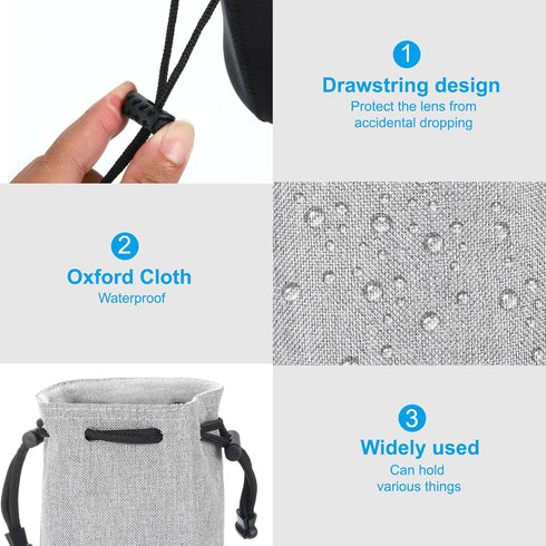 PATIKIL Soft Drawstring Lens Case, 4.7" OD Thick Fleece Cloth Bag for SLR Lens, Water Cups, Grey