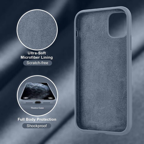 Thomo for iPhone 11 Pro Max Case - Liquid Silicone Ring Holder Kickstand, Full-Body Protective Cover, Lavender Grey