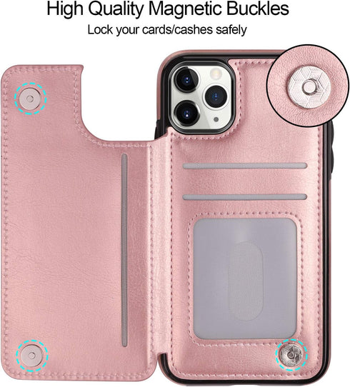 HianDier Wallet Case for iPhone 11 Pro Max, Slim Protective Case, Rose Gold, Credit Card Slot Holder