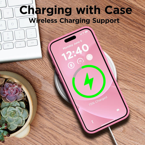 iPhone 15 Pro Max Case - Tender Pink Liquid Silicone, Slim Shockproof Cover, Soft Anti-Scratch Microfiber Lining, 6.7"
