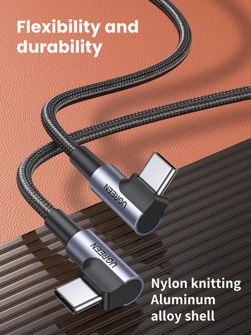 UGREEN 3.3FT Right Angle USB C to USB C Cable, 60W Fast Charging for iPhone 15, MacBook Pro, Galaxy S24, Pixel 8.