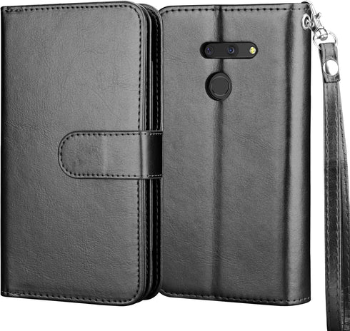 NJJEX Compatible with LG G8 ThinQ Case, PU Leather Wallet Case with 9 Card Slots, Detachable Kickstand, Black