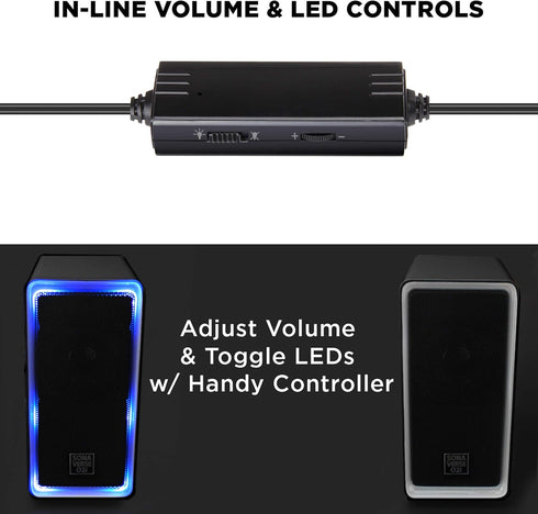 GOgroove Gaming Computer Speakers, Blue LED Light, SonaVERSE O2i Speakers for Desktop, Laptop, PC