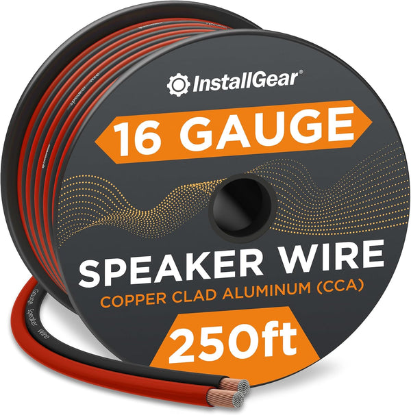 InstallGear 16 Gauge AWG Speaker Wire - True Spec Soft Touch Cable (250ft Red/Black) for Car Speakers, Stereos, Home