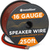 InstallGear 16 Gauge AWG Speaker Wire - True Spec Soft Touch Cable (250ft Red/Black) for Car Speakers, Stereos, Home