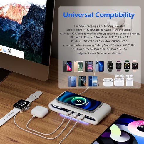 Wireless Charger Station USB C Port 30W 3 in 1 Wireless Charging Pad with Night Light for iPhone