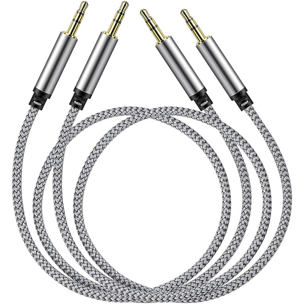 SAISN 3.5mm Audio Aux Cable - 2 Pack 1.5ft Nylon Braided Hi-Fi Stereo