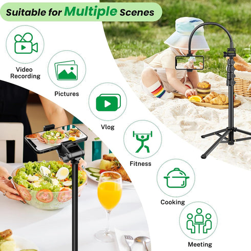 Phone Tripod, 81" Tall with Remote, Gooseneck Stand and Phone Holder, Selfie Stick Tripod for iPhone 15 14 13 Pro,