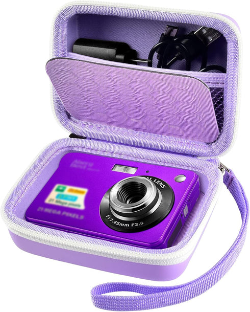 AbergBest Digital Camera Carrying Case: Purple Protective Case for 21 Mega Pixels LCD Rechargeable HD/Kodak/Canon/Sony