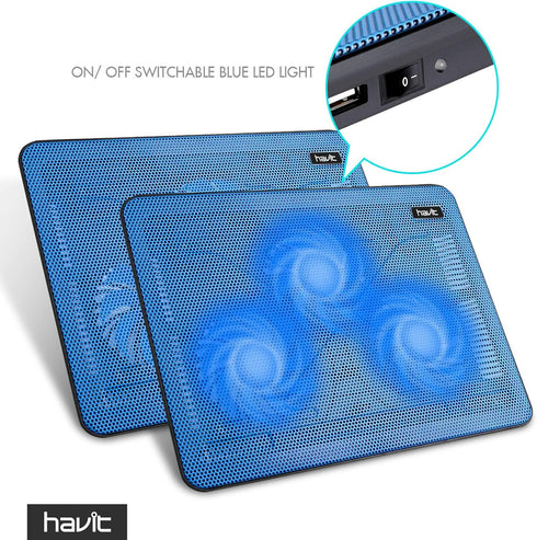 Havit HV-F2056 Laptop Cooler Cooling Pad for 15.6-17 Inch - Slim Portable USB Powered with 3 Fans