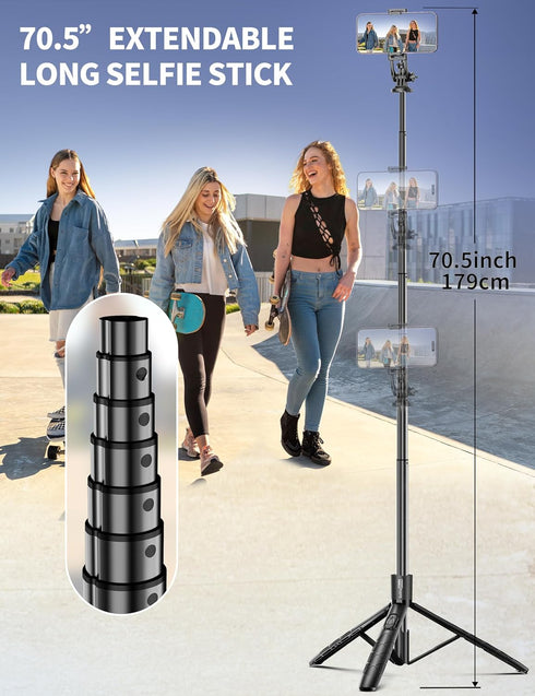 SelfieShow 71" 17/16/15/14/13/Android/Camera Aluminum Phone Tripod, Travel Tripods for iPhone with Remote, Extendable