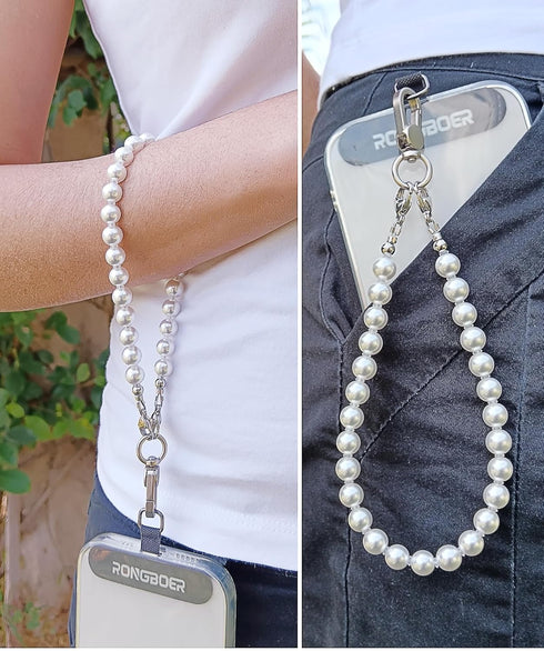 Gift,15 Beaded Phone Strap,Premium Crystal Pearl Lanyard Elegant Chain-Cute&Glossy Wrist Strap for Phone Case,Women