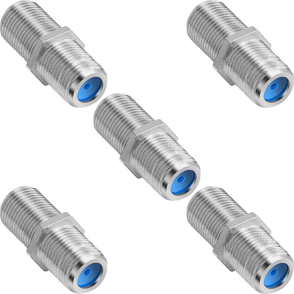 F81 Coaxial Cable Connector, 3GHz F-Type RG6 Cable Extension Adapter, Pack of 5, Silver