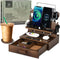 Wood Phone Docking Station for 3 Phones, Nightstand Organizer with Drawer for Valuables, Apple Watch Compatible