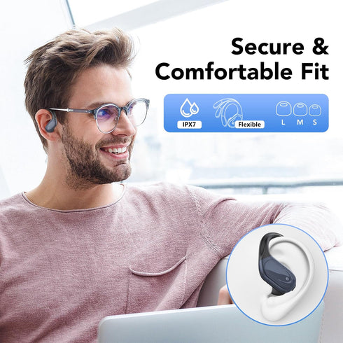 Wireless Earbuds Bluetooth 5.3, 60hrs Playtime with Digital Display, Sports Headphones with Earhook, Black