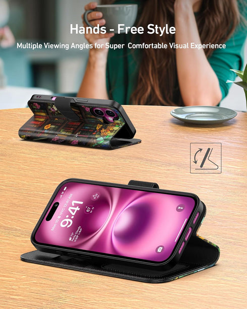 DEENAKIN 16 for iPhone Wallet Case with Card Holder + Cash Clip, RFID-Blocking, Military-Grade Drop Protection