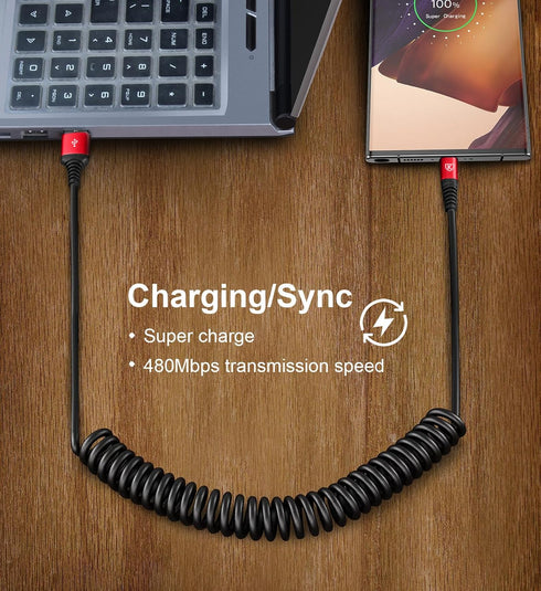 USB to USB C Cable Fast Charging, 3ft 2-Pack Coiled USB C Charger Cable for Car, Compatible with Samsung Galaxy