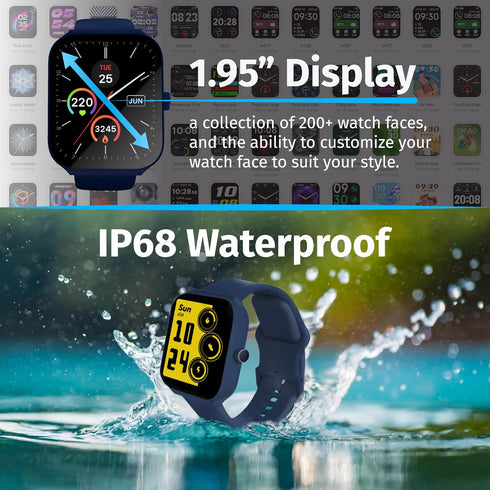 SLIDE Fitness Smartwatch for Men & Women (Blue), Bluetooth 5.3, Alexa-Enabled, 1.95” HD Screen, IP68 Waterproof, 100