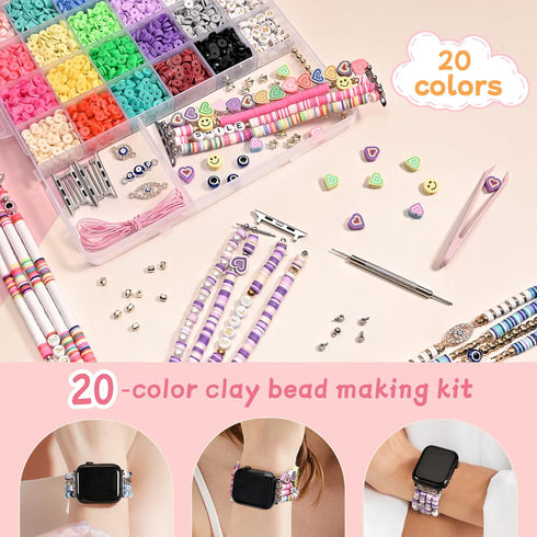 Laband DIY Beaded Bracelet for Apple Watch 38mm 40mm 41mm, Clay Beads with Charms Kit for Women Girls