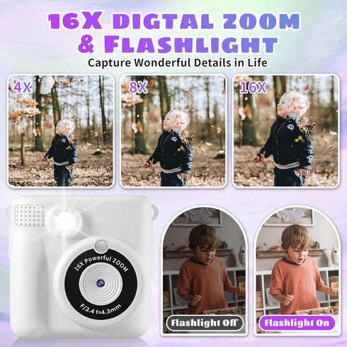 Instant Print Camera, Kids 1080P HD Digital Camera with 32G SD Card, 3 Rolls Photo Paper & 6 Color Pencils, Age 6-12