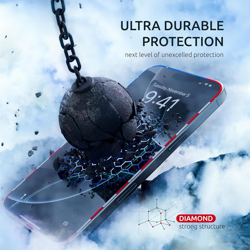 Screen Protector for 16 Pro Max, 2-Pack USA Flag & Black Frame, Tempered Glass Full Coverage