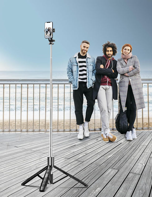 71" Phone Tripod & Selfie Stick, All in One Extendable Cell Phone Tripod with Wireless Remote, Compatible with iPhone &