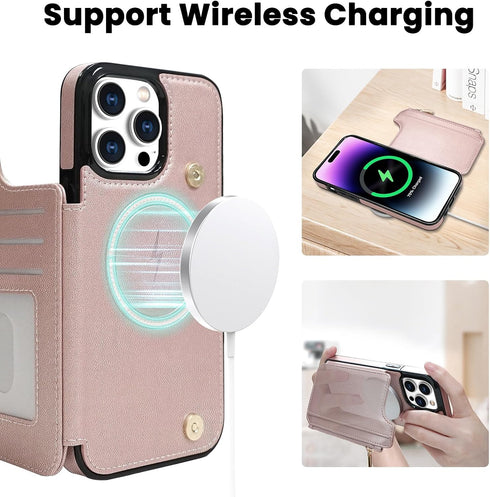 Delidigi Wallet Case for iPhone 14 Pro Max with Card Holder, Compatible with Mag-Safe, Flip PU Leather Zipper Pouch