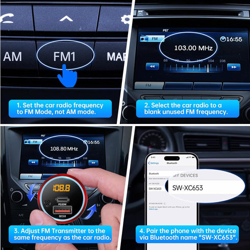 Syncwire Bluetooth 5.3 FM Transmitter for Car, 38W PD&QC3.0 Dual USB Charging Adapter with Hands-free Calling and Music