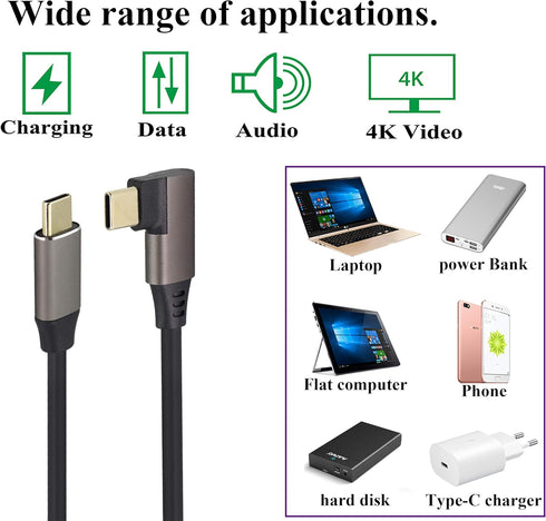 90 Degree USB C to USB C Cable, 3.1 Gen 2 Right Angle 3.1 Type C Male to Male Extension Cable for Google Pixel 3XL,