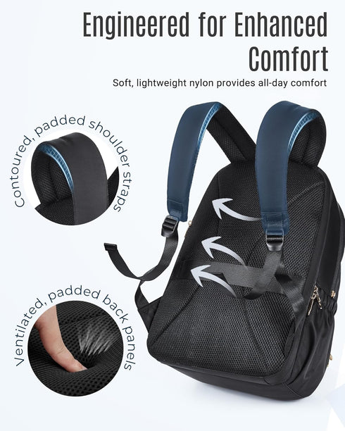LIGHT FLIGHT Travel Backpack for Women, 15.6" Laptop Backpack, Water Resistant, Large Capacity, Black