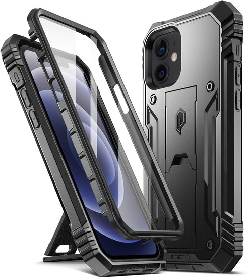 Poetic Revolution Case for iPhone 12 / iPhone 12 Pro 6.1 inch (2020) - Black, Full-Body Rugged with Kickstand
