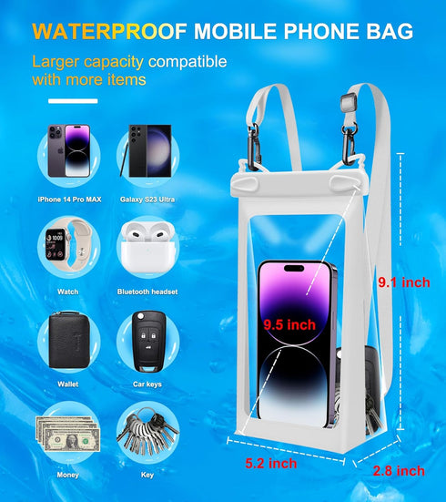 Universal Oversized Floating Waterproof Pouch with Lanyard, Underwater Dry Bag for iPhone 15 14 13 12 11 Pro Max