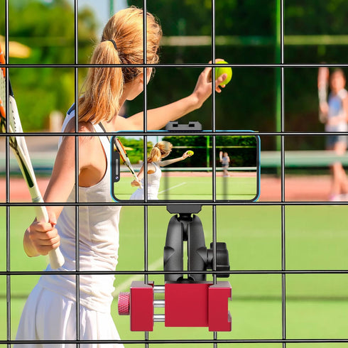 Smartphone Fence Mount for Tennis & Pickleball Training, Adjustable Retractable, 360 Swivel for iPhone, Android,