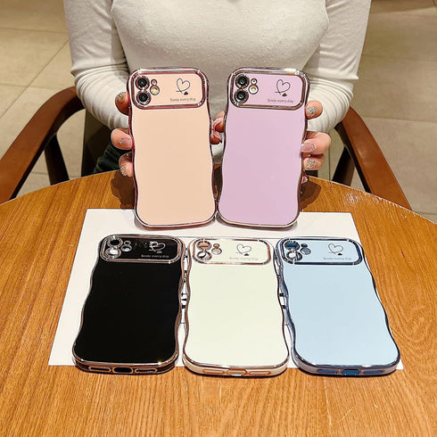 Compatible with iPhone 11 Case for Girls Women, Cute Curly Wavy Grip Design with Love Heart Pattern, Soft Shockproof