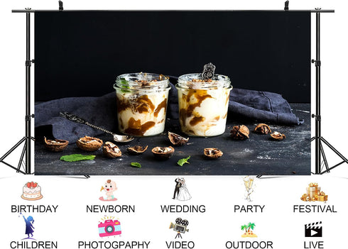 UPXIO 8x8ft Yogurt Parfait with Walnuts Backdrop Caramel Swirl Dessert Photo Background Tapestry for Brunch Party Sweet